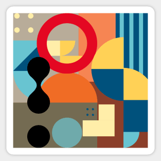 Modern Abstract Geometric Bauhaus Doodle Red  Orange Blue Style Sticker